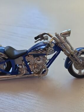 Blue Decorative Chopper Motorcycle Model - Collectible Home Display